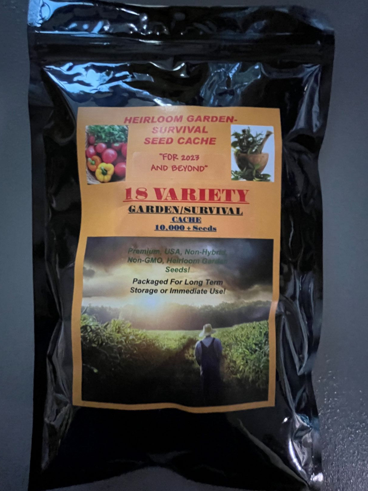 10,000 + Seeds Non - Gmo, Non-Hybrid Survival/ Garden Seed Cache 18 Varieties,